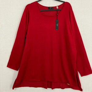 New Tahari Red Round Neck Soft Lightweight Stretch Knit Side Slit Sweater 2X